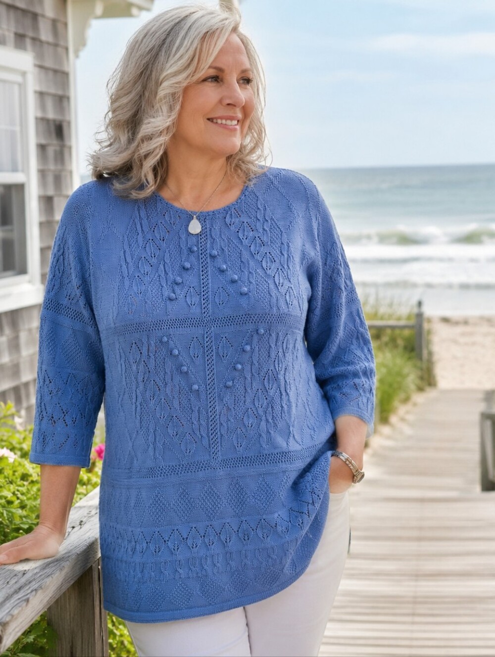 Vintage Koret 100% Cotton Blue Textured Sweater | Size 2X | Fisherman | Grandma